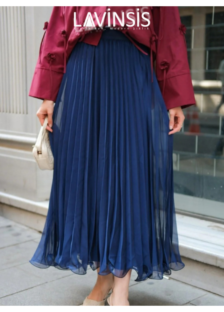 Beli Lastikli Altı Volanlı Piliseli Etek Üzeri Tüllü | Lacivert |